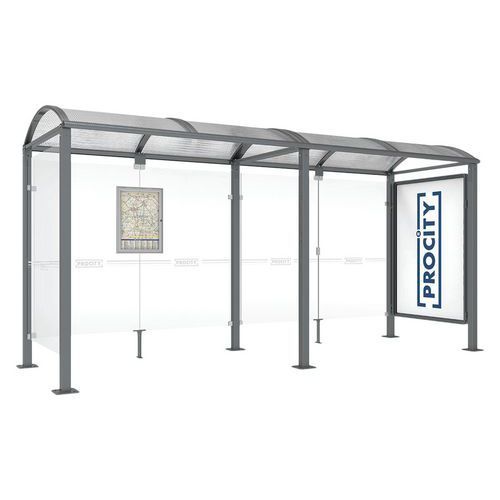 ABRI BUS VOÛTE 5 M VITRINE 1 BARDAGE LATÉRAL GRIS PROCITY - PROCITY