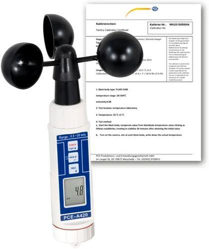 ANÉMOMÈTRE À COUPELLES, AFFICHEUR 1 LIGNE, 0.9-35 M/S +-2% - AVEC CERTIFICAT D'ÉTALON - PCEA420-ICA