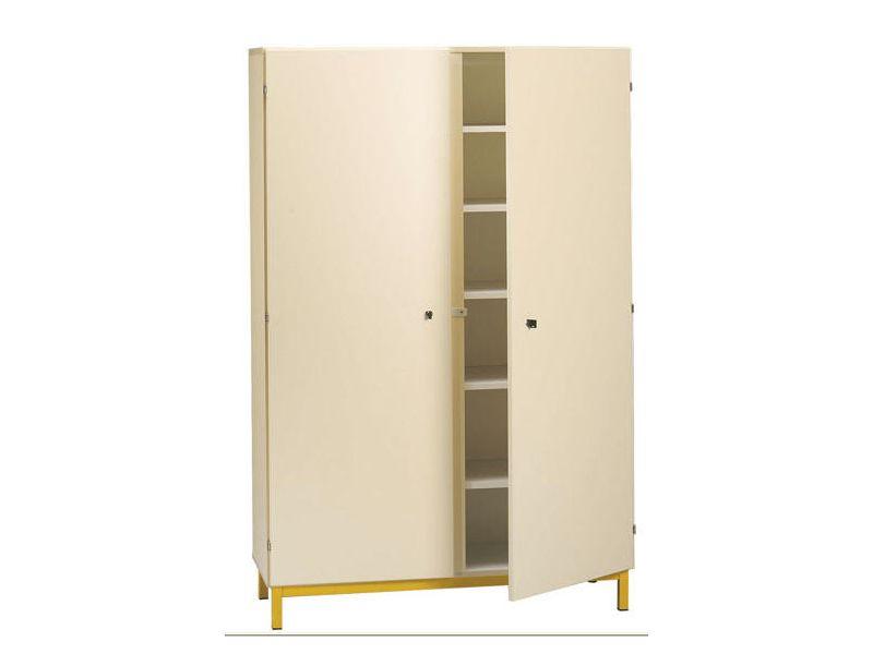 Armoire haute 2 portes battantes - structure mélaminée - 5 tablettes dont 1 fixe - fermeture à clé_0