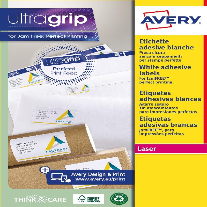 AVERY 150 étiquettes Laser blanches, format 99,1 x 57 mm (15 feuilles A4 / cdt) - blanc papier L7173-15_0