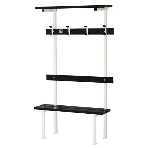 BANC VESTIAIRE SUR PIEDS AVEC PORTE PATÈRES ET PORTE SACS GES ASSISE ALU