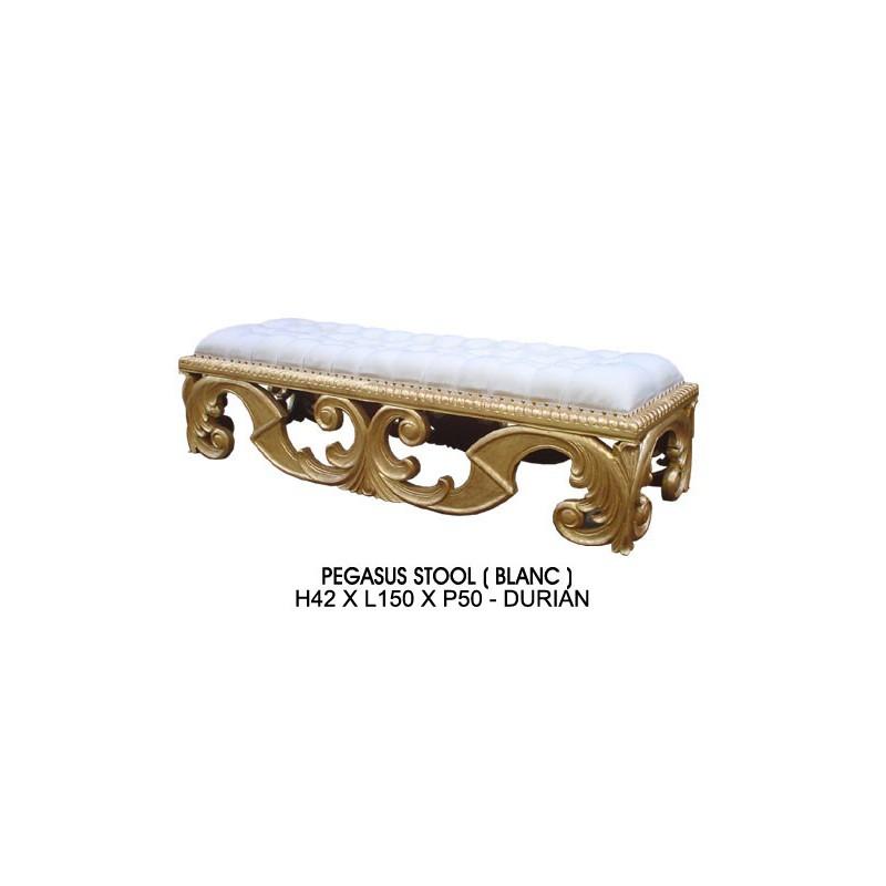 Banquette Baroque Bois Dore Et Imitation Cuir Blanc Modele Pegasus