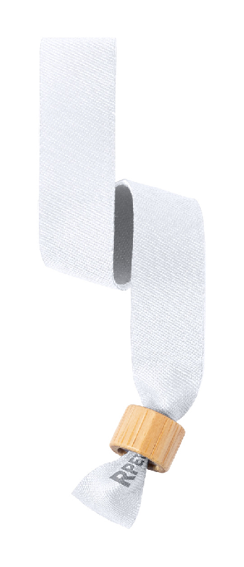 Bracelet festival en polyester RPET - avec serrure de sécurité en bambou - couleur blanc_0