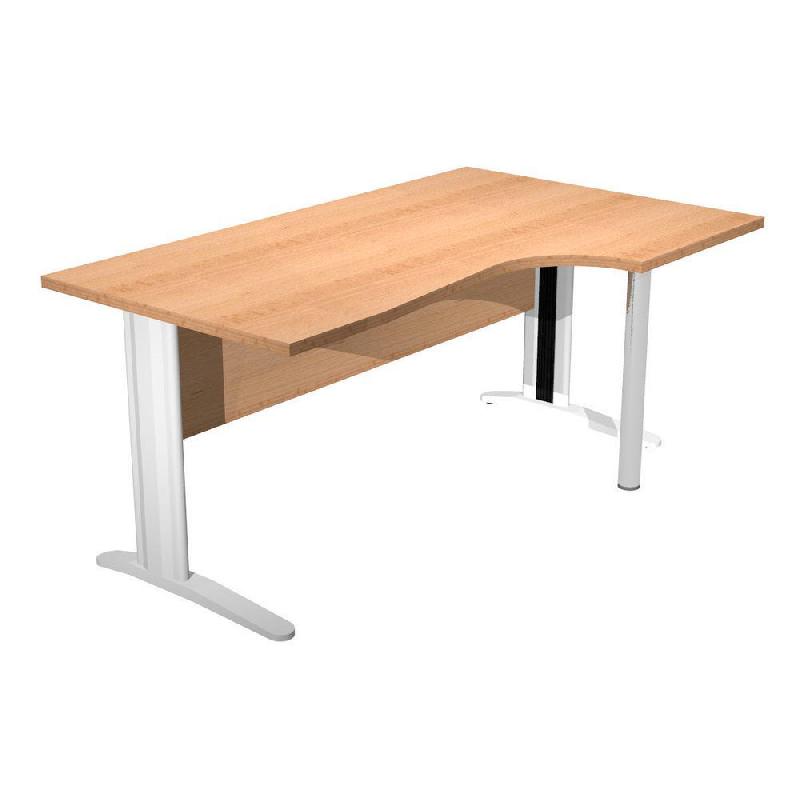 BUREAU COMPACT PRONTO PRESTIGE - RETOUR A DROITE L.160 X P.100 CM - PLATEAU HETRE - PIEDS L BLANCS