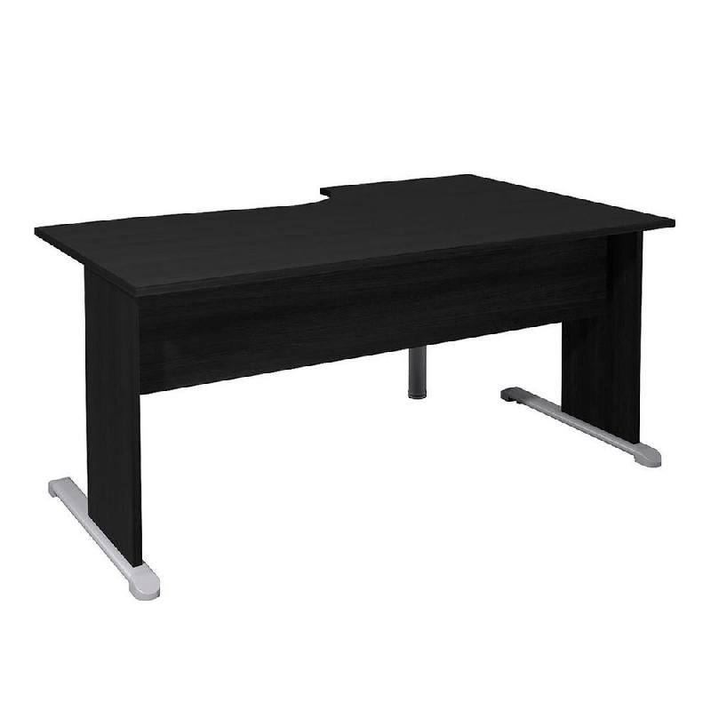 BUREAU COMPACT PRONTO - RETOUR À GAUCHE L.160 X P.100 CM - PLATEAU NOIR - PIEDS L NOIR