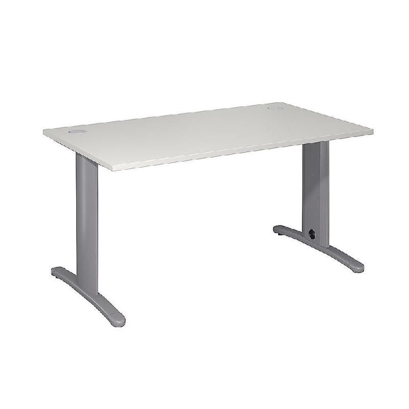 BUREAU DROIT IMEDIA - L. 140 X P. 80 CM - PLATEAU GRIS - PIEDS ALUMINIUM