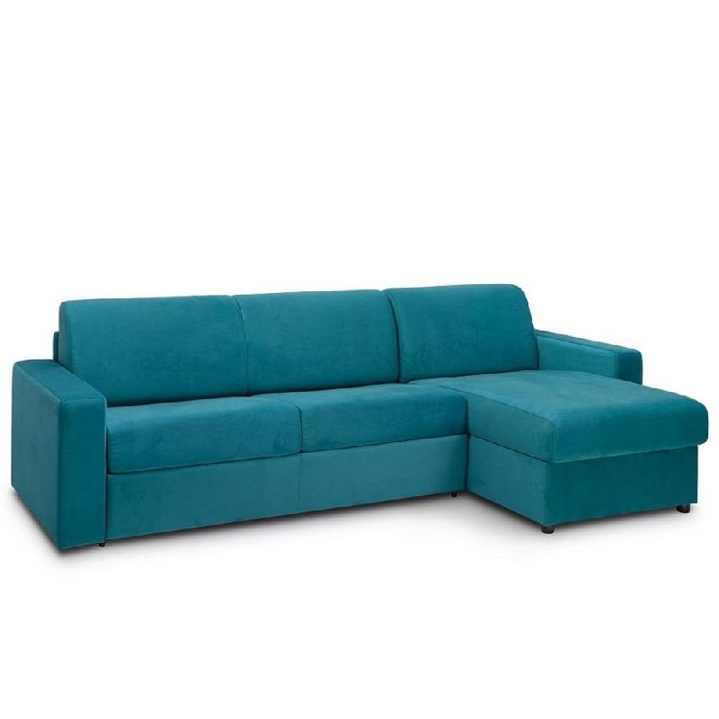 CANAPÉ D'ANGLE CONVERTIBLE NIGHT EDITION VELOURS EXPRESS COUCHAGE 140 CM BLEU PAON_0