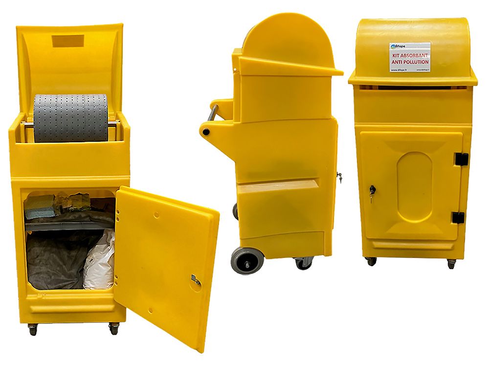 Chariot mobile avec dévidoir 1 rouleau - kit interventions d'urgence - kits absorbants Hydrocarbures - 130 L ou 330 L_0