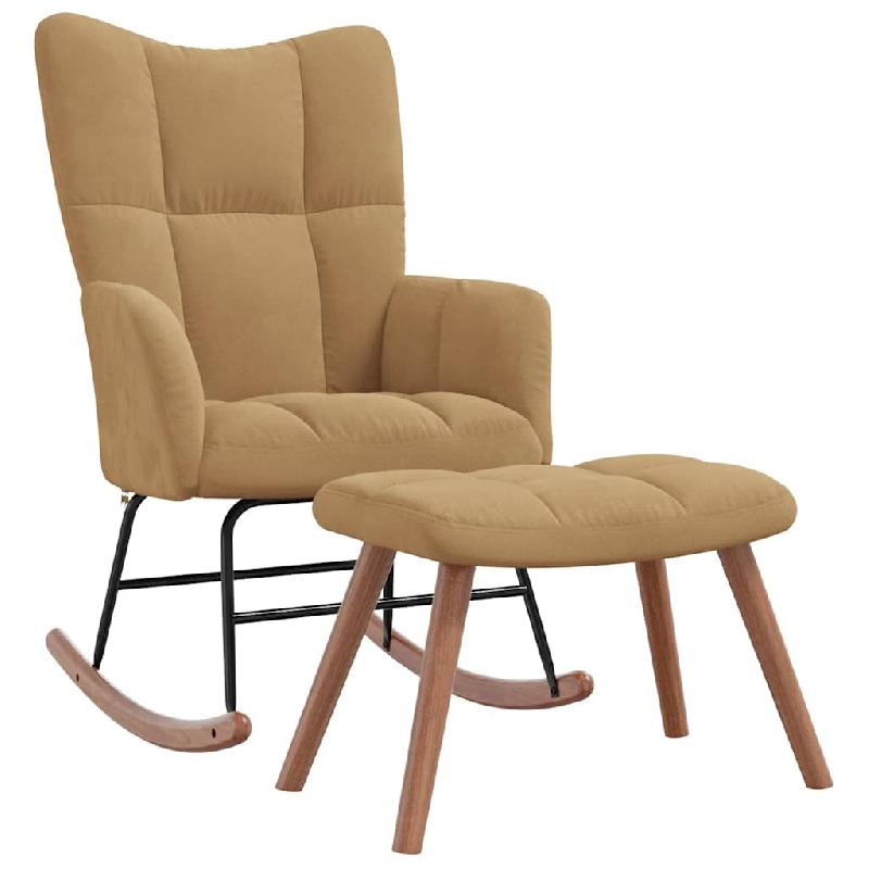 Décoshop26 - Fauteuil à bascule rembourré relax pour salon avec repose-pied en velours marron DEC028820 - marron 3000257076190_0