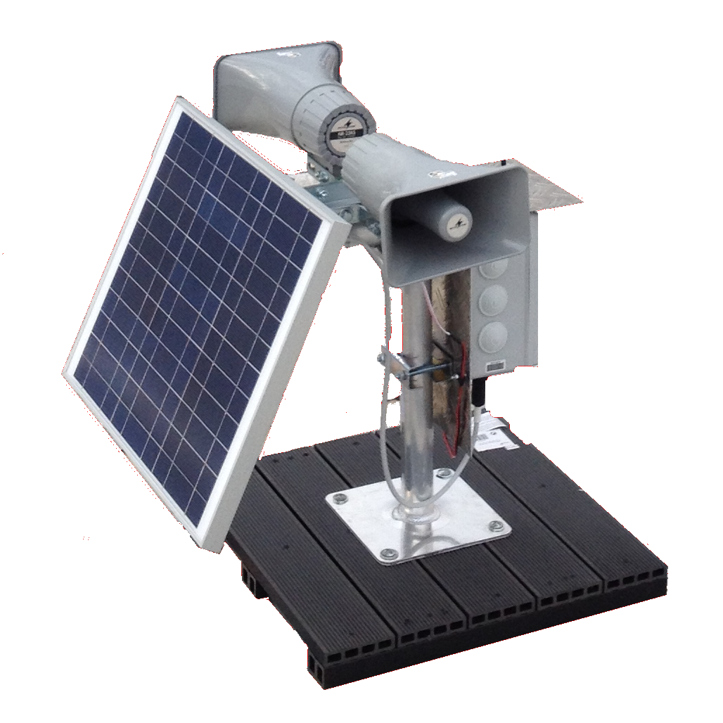 Effaroucheur anti-nuisible XTECH - protection des secteurs à risque aviaire avec panneau solaire et double haut-parleur_0