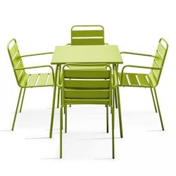 Oviala Business Ensemble table de terrasse carrée et 4 fauteuils acier vert - Oviala - vert acier 104810_0