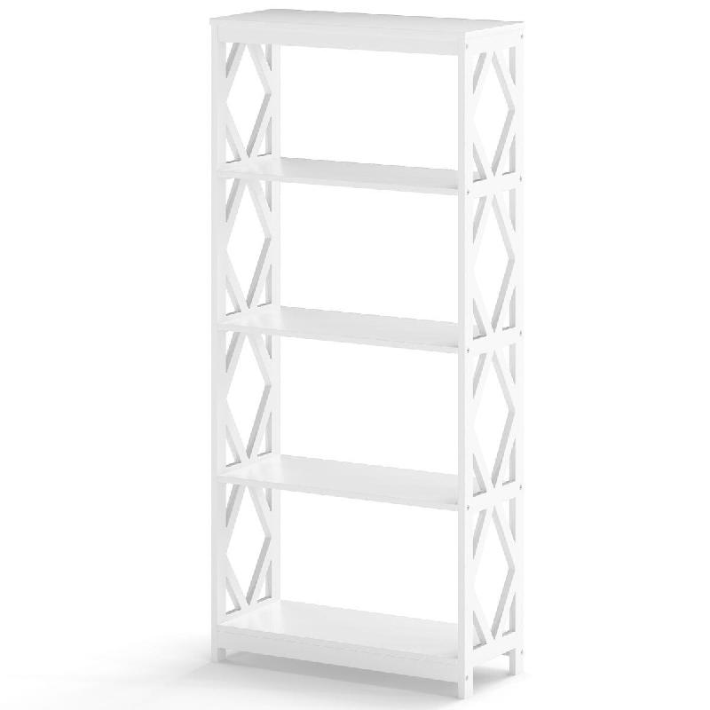 Helloshop26 - Bibliothèque haute 5 étagères 70 x 30 x 155 cm rangement ouvert design moderne en mdf blanc 20_0018037 - 3000232207441_0