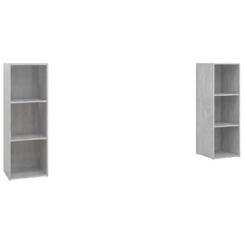 Helloshop26 - Lot de 2 meubles TV modernes 107 x 35 x 37 cm avec rangement pratique ambiance cosy en bois gris béton 02_0055126 - gris Bois massif 30_0