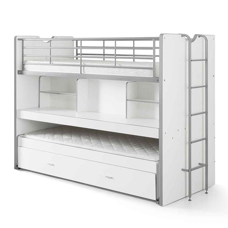 Lit mezzanine Bonny 90x200 cm blanc avec bureau spacieux et tiroir-lit - Paris Prix_0
