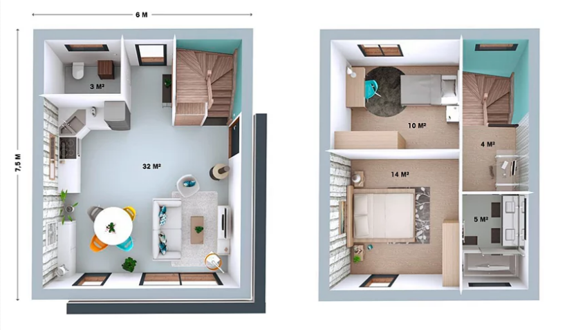 Maison à ossature en bois à étages cool 3 / surface habitable 68 m² / surface brute 90 m² / 3 pièces / toit plat_1