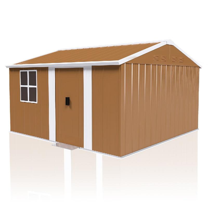Merax Abri de jardin métal 10.7 m², 360 x 298 x 194 cm, fenêtre, porte coulissante, ventilation, toit à deux pentes, marron - marron métal W1198S00003_0