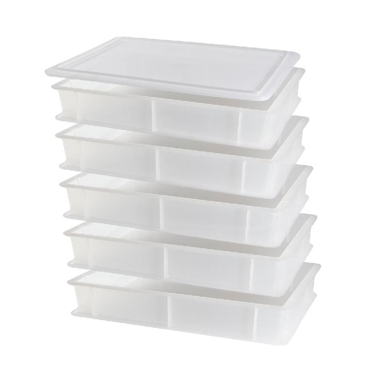MOLDICA 5 boîtes empilables pour la levée du pain et des pizzas + 1 couvercle, polyéthylène, 30 x 40 x 10, blanc - blanc plastique PCOOK5COP1_0