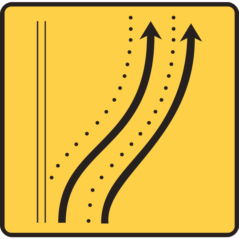 Panneau voirie temporaire KD8 ex6 - Changement de chaussée ou de trajectoire sur deux voies - WP Signalisation_0
