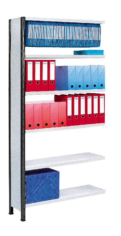 Rayonnage bureau h.2000, kit suivant universel côtés pleins avec tablettes l.970 x p.350 mm_0