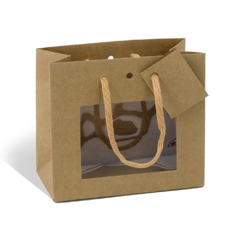 Sac kraft brun avec fenêtre en PET et poignées papier 16x8x14cm - par 12_0