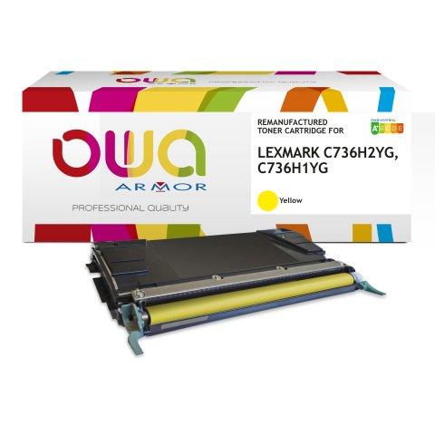 TONER REMANUFACTURÉ OWA - HAUTE CAPACITÉ - JAUNE - POUR LEXMARK C736H2YG, C736H1YG - TONER COMPATIBLE