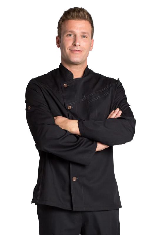 VESTE DE CUISINE NOIRE MANCHES RETROUSSABLES CHEF LOOK