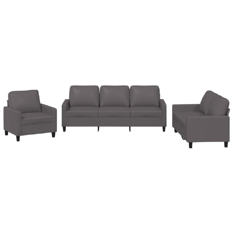 VidaXL Ensemble de canapés 3 pcs avec coussins Gris Similicuir Modèle Liberté Plus - 3201400_0