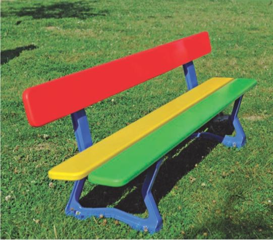 Banc coloré et solide pour enfants de maternelle - MORA JUNIOR - 1,5m - Fonte d'acier et bois exotique multicolore_0