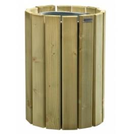 Corbeille Eden ronde 20 litres - Structure acier électrozingué - Lattes bois autoclave CTBB+ - Fixation murale ou sur poteau_0