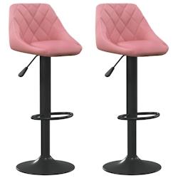 Décoshop26 - Lot de 2 tabourets de bar chaises hautes en velours rose coutures losange et acier noir DEC029841 - noir 3000257587436_0