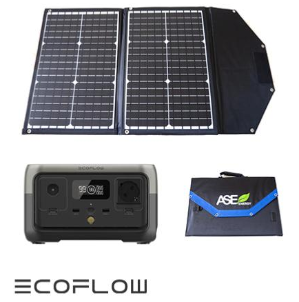 Kit station de charge portable 600w - 256wh ecoflow river 2 avec panneau solaire pliable 50w_0