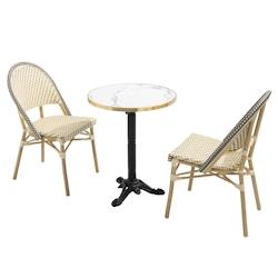 Oviala Business Table de terrasse 60cm inclinable marbre blanc et 2 chaises gris - gris métal 112223_0
