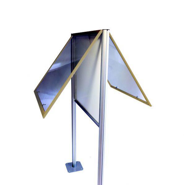 Vitrine d'extérieur sur pied double face - Cadre sable - Format 9 x A4 - 2 serrures - Étanche_0