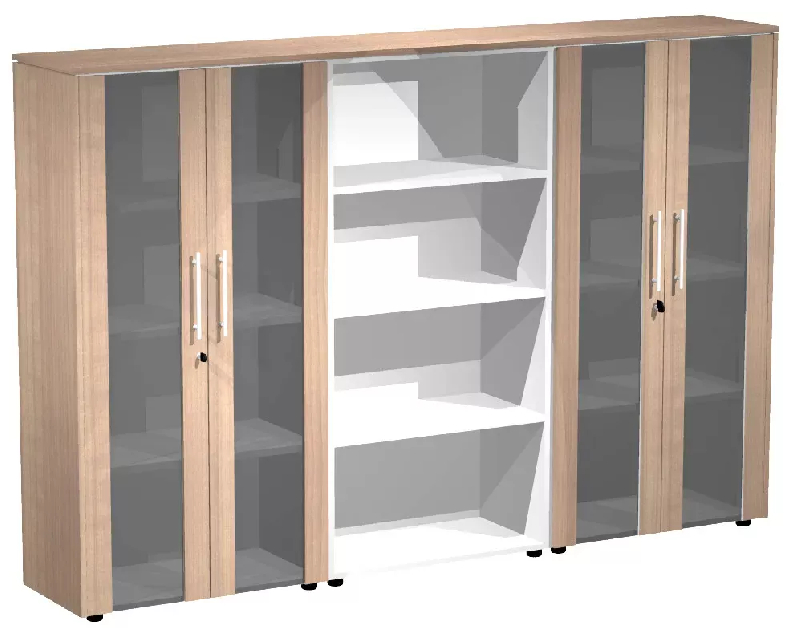 Armoire combiné 4 portes en verre fumé à serrure - 9 étagères - L. 243 x P. 43 x H. 158 cm So Flora - Frêne Noir_0