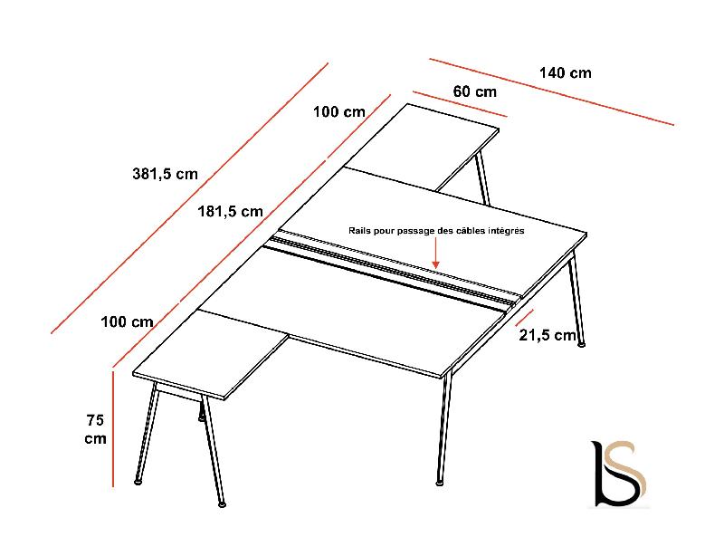Bureau bench 2 personnes X3 - Officity - Anthracite, Gris, 140 x 381,5 cm_1