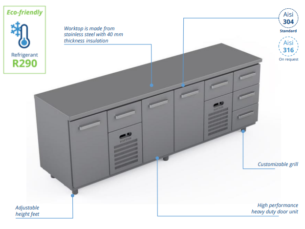 Comptoir réfrigéré en acier inoxydable -2400 × 660 × 900 mm - CST-24-101103_0