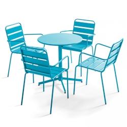 Oviala Business Ensemble table de jardin et 4 fauteuils métal bleu - Oviala - bleu acier 105413_0