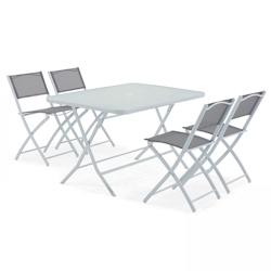 Oviala Business Table de jardin et 4 chaises pliantes en acier et verre gris - Oviala - gris acier 104721_0