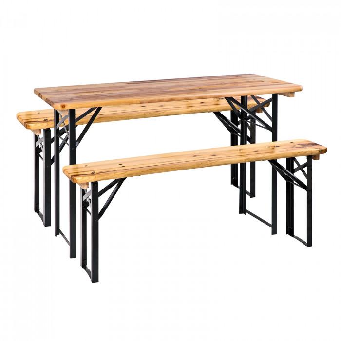 Table et bancs de brasserie - ensemble de jardin 3 pièces 120 x 60 cm_0