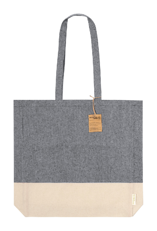 Tote bag en coton recyclé bicolore - avec soufflet et anses longues - 120 g/m²_0