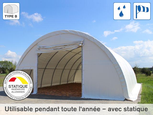 Tunnel de stockage 20x9,15x4,5m - structure en acier, couverture PE 350g/m² blanc - portes et fenêtres incluses_0