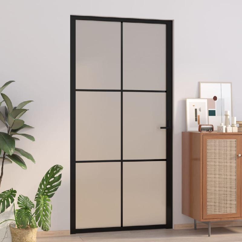 Vidaxl porte intérieure 102,5x201,5 cm noir verre mat et aluminium 350559_0