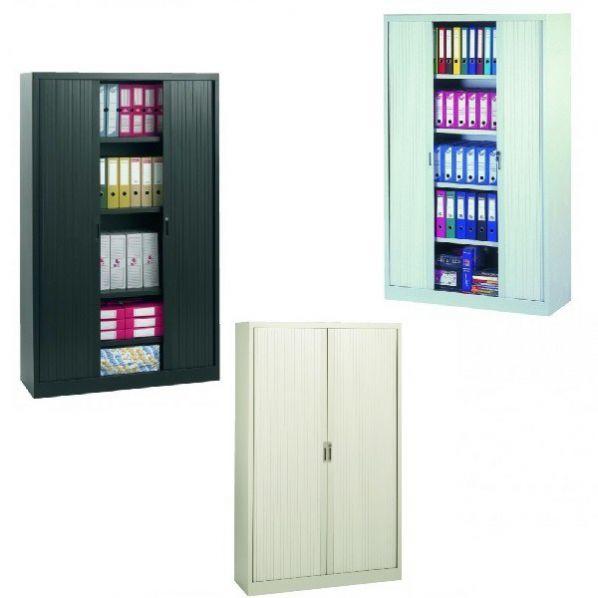 Armoire de bureau à rideaux - L 1020 x H 1980 - Coloris sable - Équipée de 4 tablettes - Marque Rolléco_0