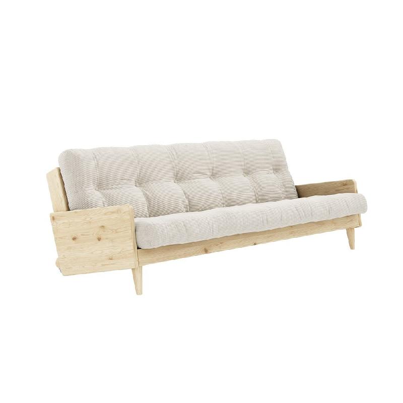 CANAPÉ 3 PLACES CONVERTIBLE INDIE STYLE SCANDINAVE FUTON IVOIRE COUCHAGE 130*190 CM._0