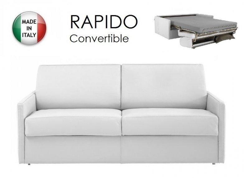Canapé lit 3-4 places SUN convertible express - couchage 160x197cm - cuir vachette blanc cassé - matelas 16cm haute résilience_0