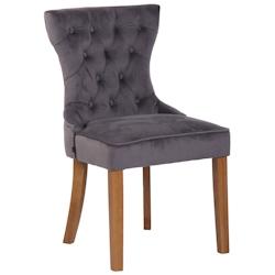 Décoshop26 - Chaise de salle à manger x 1 style Chesterfield dossier capitonné en velours gris et pieds en bois clair 10_0003736 - gris 3000251740554_0