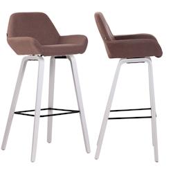 Décoshop26 - Lot de 2 tabourets de bar en tissu marron pieds en bois de chêne blanc design original robuste et confortable 10_0000410 - marron 30007_0