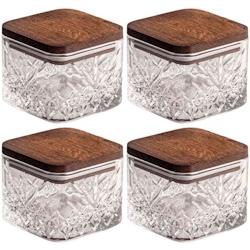 Ensemble pots en verre avec couvercle bois 4 pots carrés - Milla Hanah Home - marron 8684284028008_0