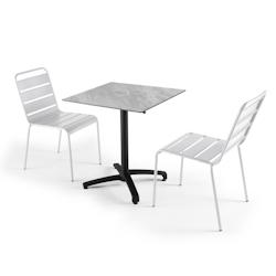 Oviala Business Ensemble table de jardin stratifié marbre et 2 chaises blanc - Oviala - blanc métal 108165_0