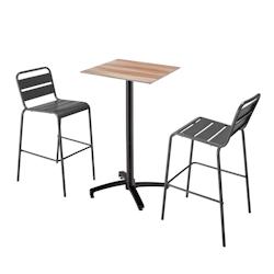Oviala Business Ensemble table haute stratifié chêne foncé et 2 chaises hautes gris - gris métal 110512_0